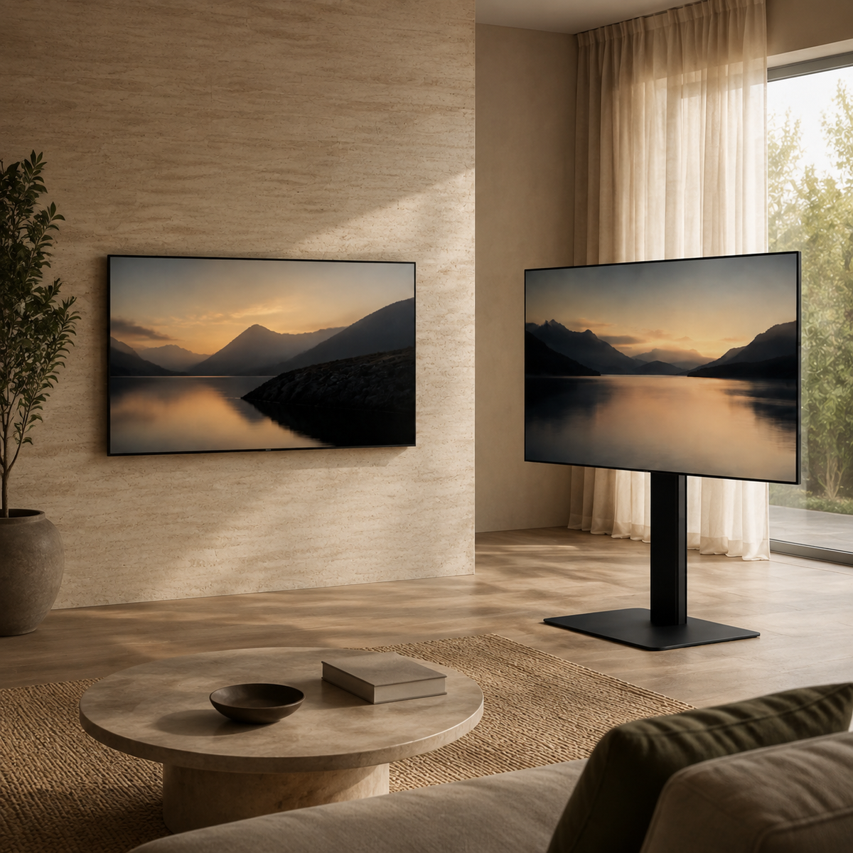Supports TV muraux et sur pied dans un salon premium