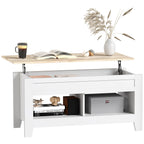 Table basse relevable Lunden blanche avec plateau effet bois naturel relevé sur fond blanc