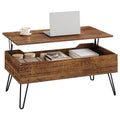 Table basse Norrvik avec plateau relevé et compartiment de rangement visible sur fond blanc
