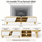 Dimensions du meuble TV Eira 150 cm bois naturel et blanc