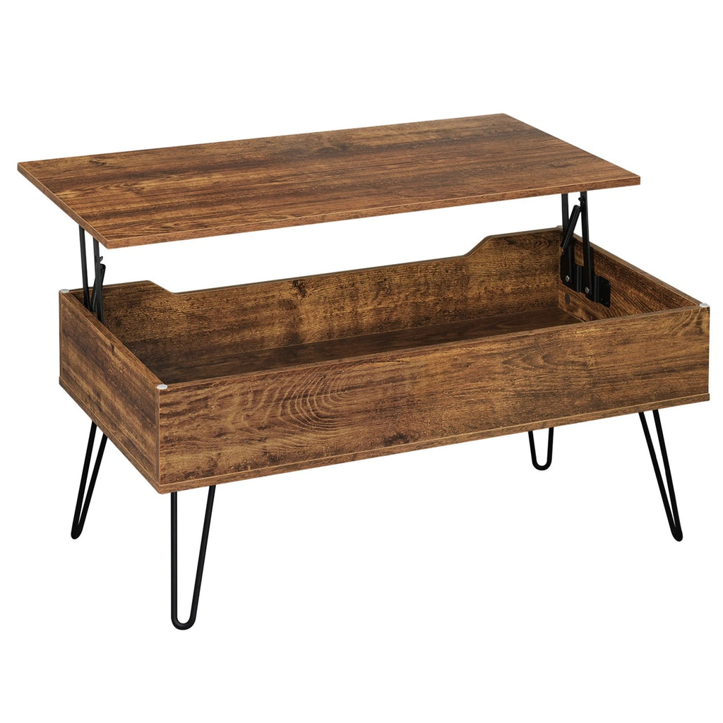 Compartiment vide de la table basse Norrvik sous le plateau relevé sur fond blanc