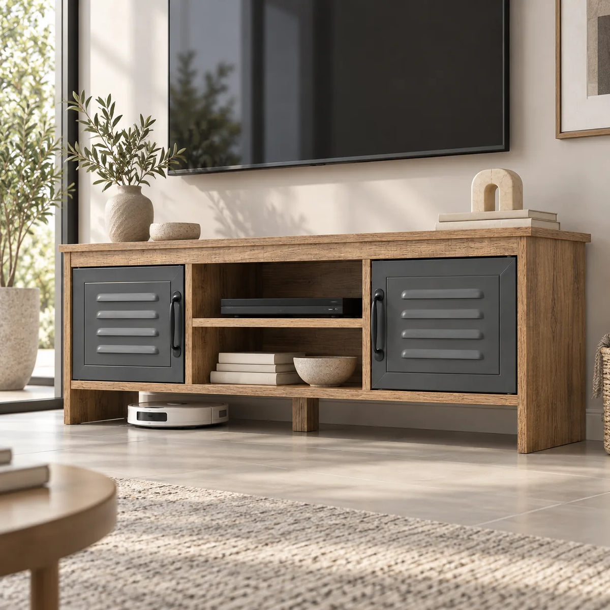 Meuble TV Elvar surélevé de 8 cm pour faciliter le nettoyage du sol