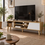 Meuble TV Eira avec porte gauche ouverte dans un salon