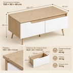 Dimensions 100 x 50 x 46 cm et charges maximales de la table basse Aino