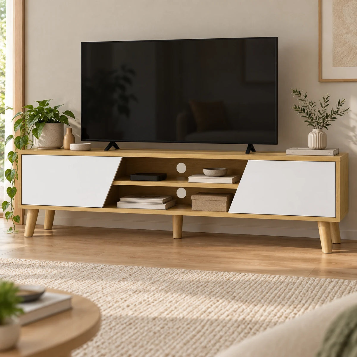 Meuble TV Eira 150 cm fermé avec télévision 