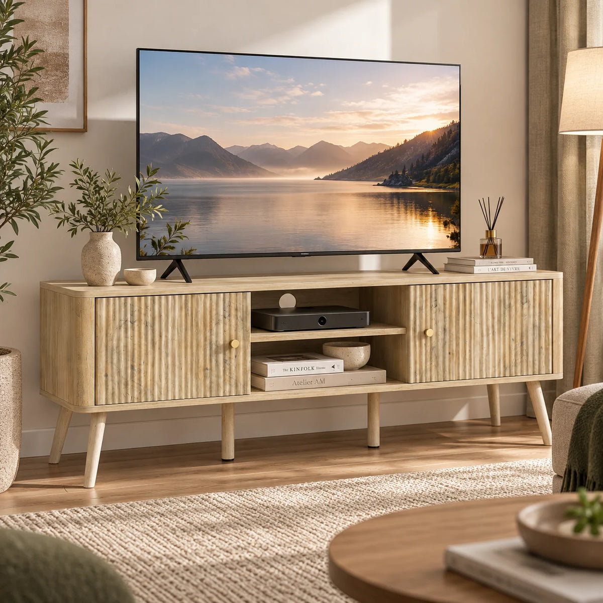 Meuble TV Solen dans une ambiance de salon chaleureuse
