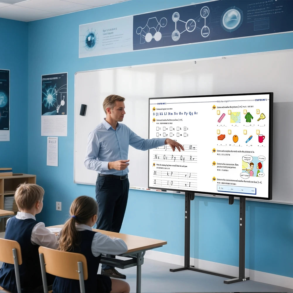 Support TV sur pied réglable utilisé dans une salle de classe