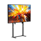 Support TV sur pied noir avec écran, vue de face sur fond blanc