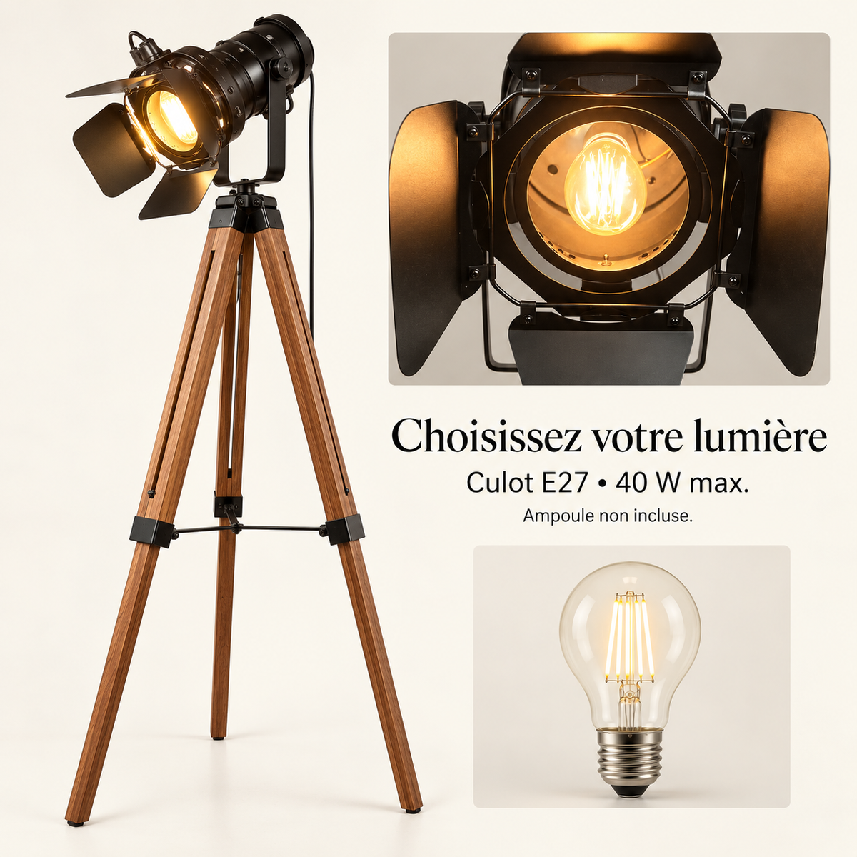 Lampadaire Rovik compatible avec une ampoule E27 jusqu’à 40 W