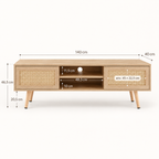 Meuble TV Ralen 140 cm en rotin naturel – Portes coulissantes