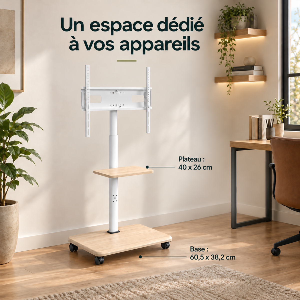 Support TV mobile sur roulettes Elrik – 32 à 70"