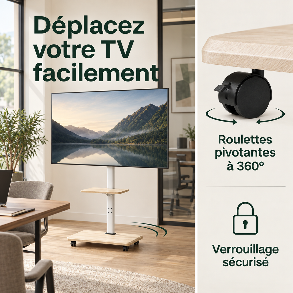 Support TV mobile sur roulettes Elrik – 32 à 70"
