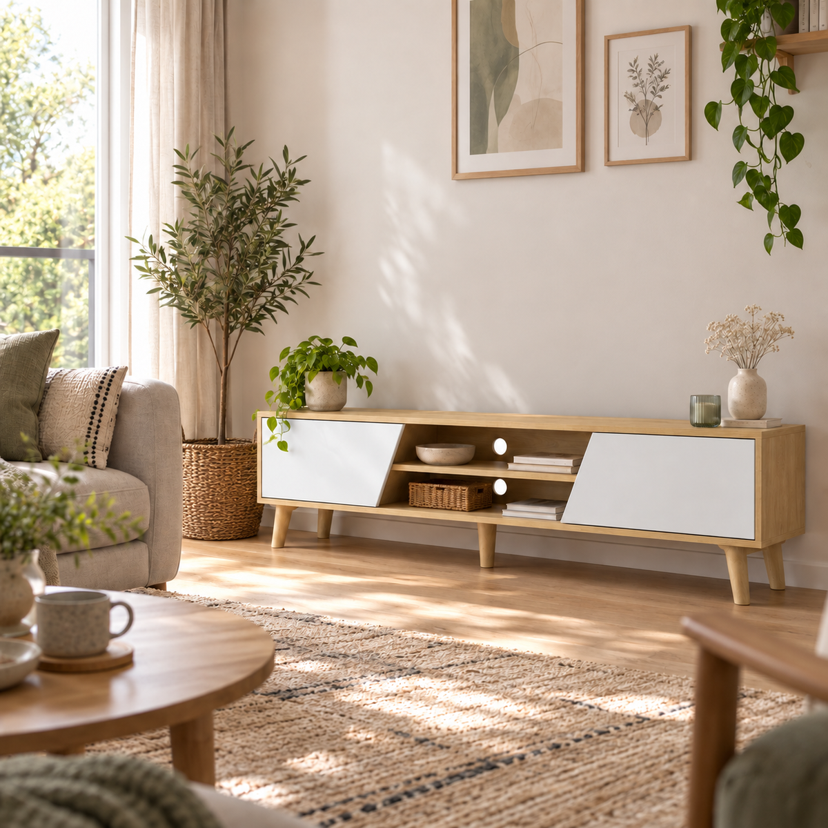 Meuble TV Eira 150 cm fermé avec sans télévision