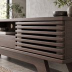 Meuble TV Roven 150 cm – Bois foncé à lames