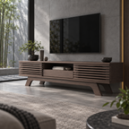 Meuble TV Roven 150 cm – Bois foncé à lames