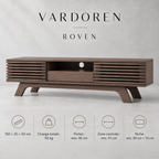 Meuble TV Roven 150 cm – Bois foncé à lames