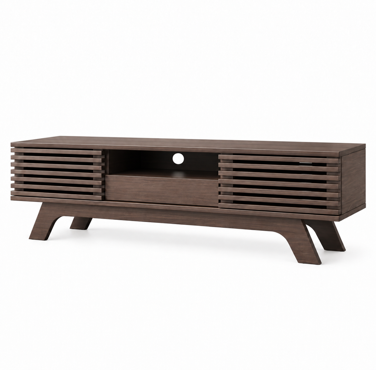 Meuble TV Roven 150 cm – Bois foncé à lames
