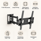 Support TV mural articulé Eirik 26–55" - orientable et inclinable