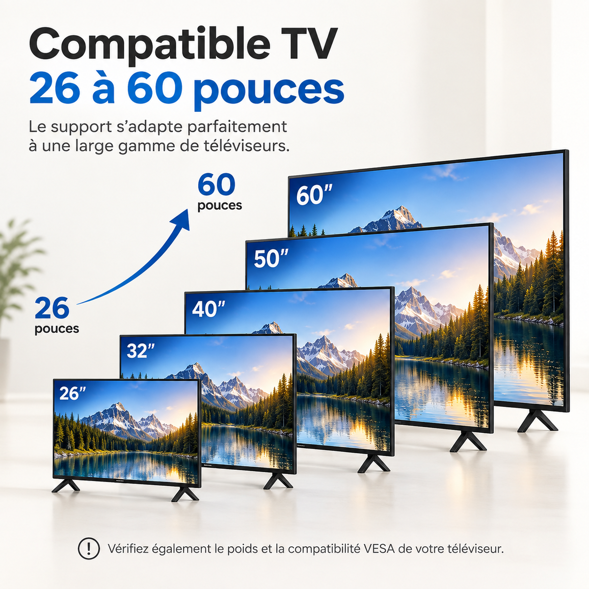 Support TV mural articulé Eirik 26–55" - orientable et inclinable
