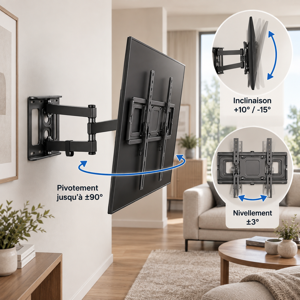 Support TV mural articulé Eirik 26–55" - orientable et inclinable