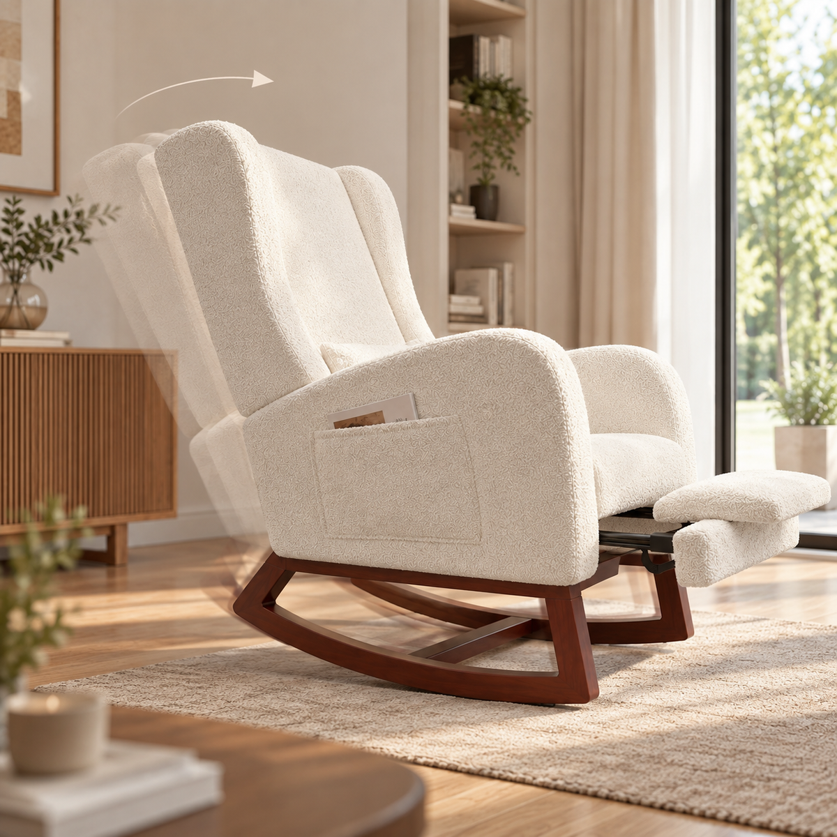 Fauteuil à bascule Avelin - blanc avec repose-pieds