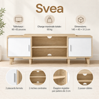 Meuble TV Svea 140 cm bois clair et blanc – 2 portes