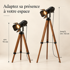 Lampadaire trépied Rovik présenté en configurations basse et haute