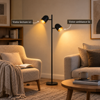 Lampadaire Eldrik éclairant un coin lecture