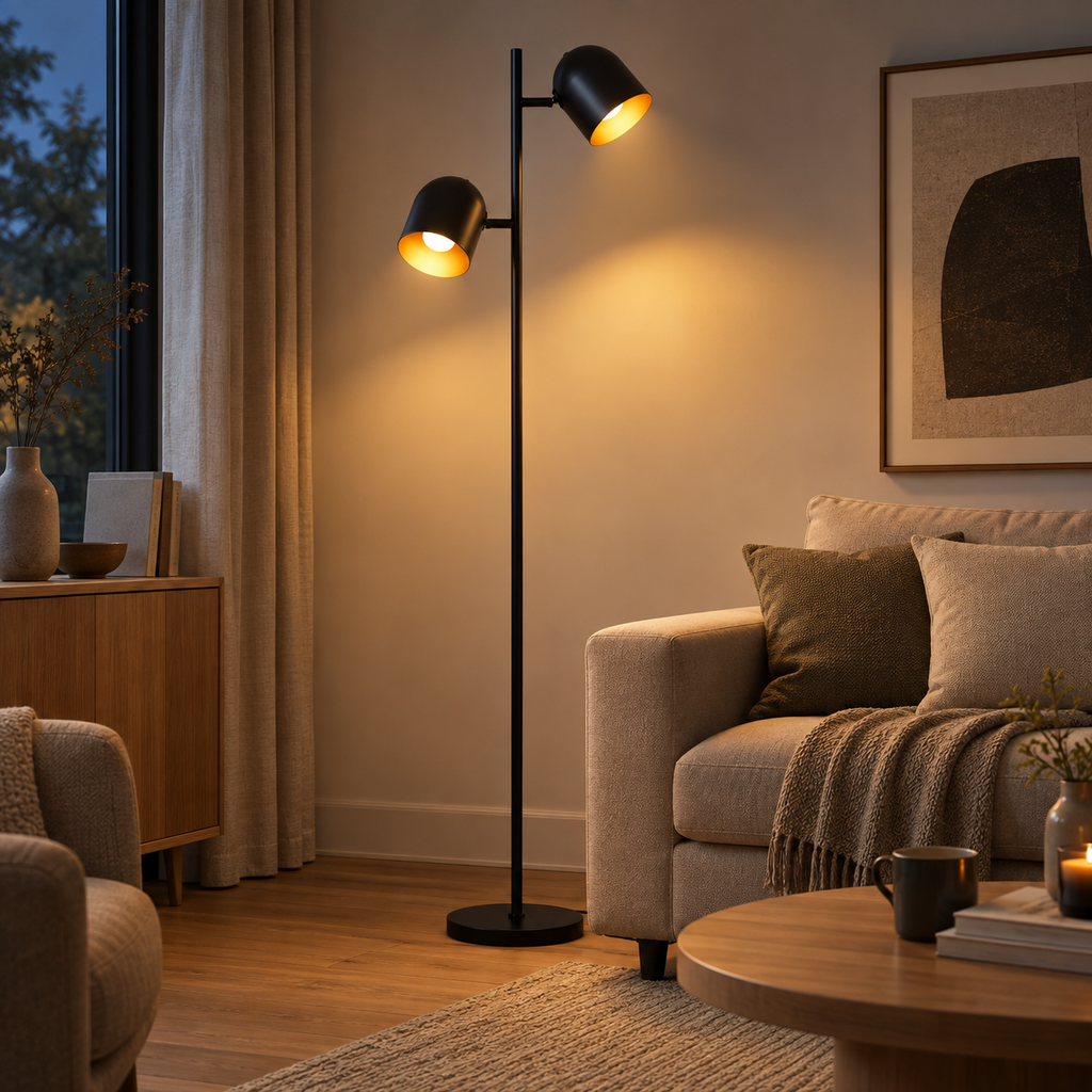 Lampadaire Eldrik avec deux lumières orientées séparément