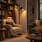 Lampadaire Eldrik – deux zones lumineuses bibliotheque