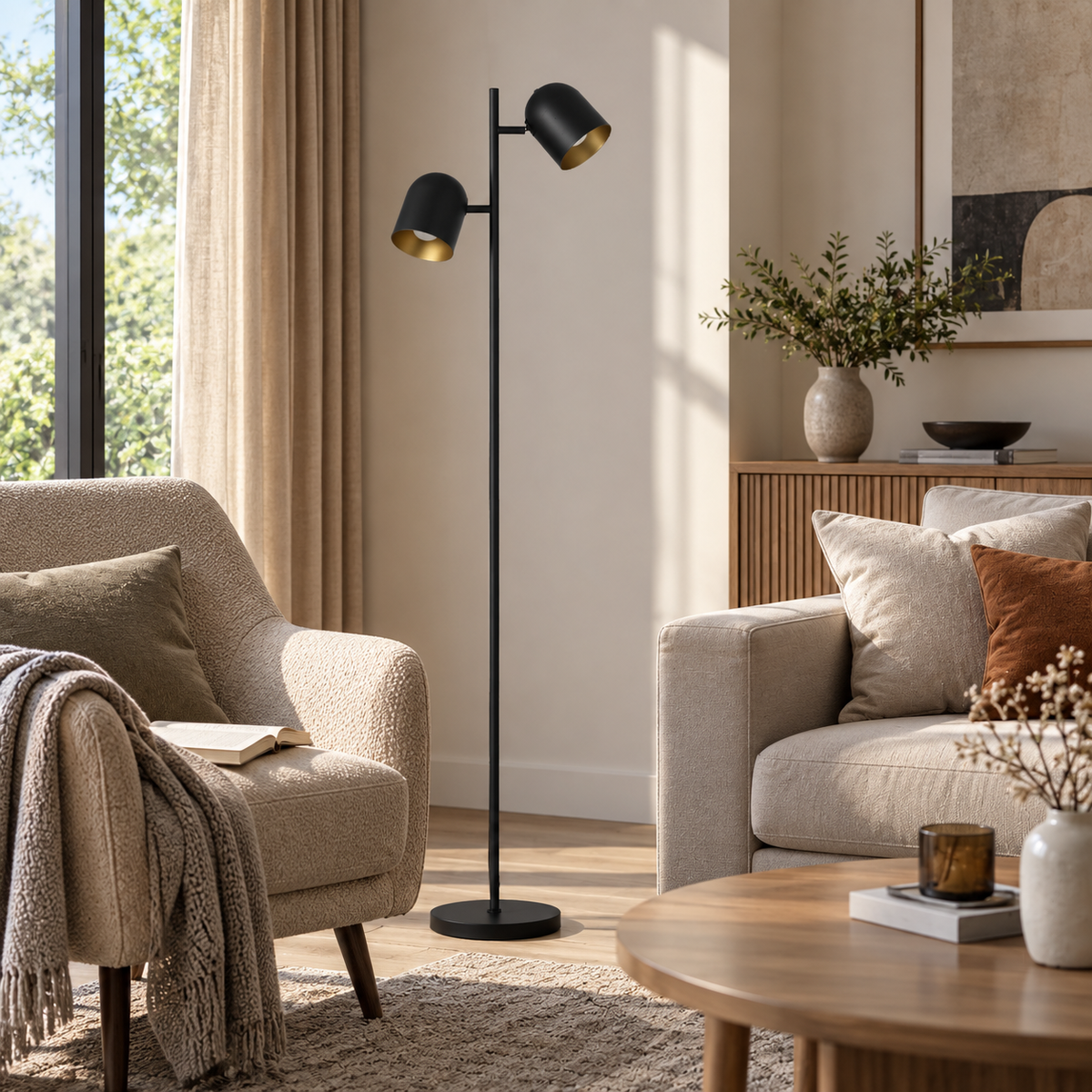 Lampadaire Eldrik – deux zones lumineuses en journée