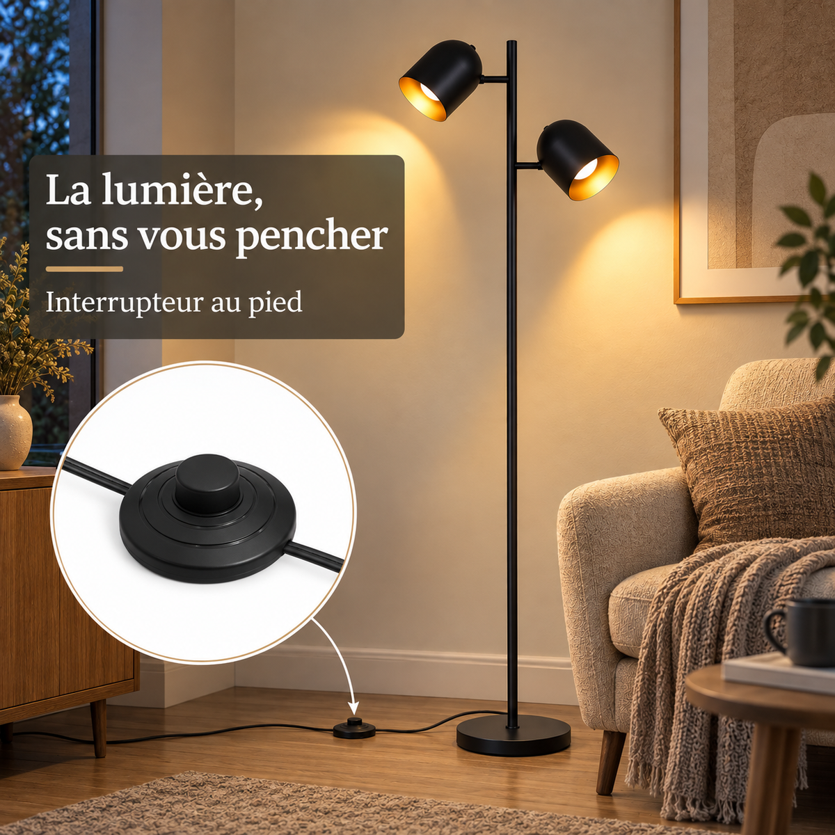 Interrupteur au pied du lampadaire double Eldrik