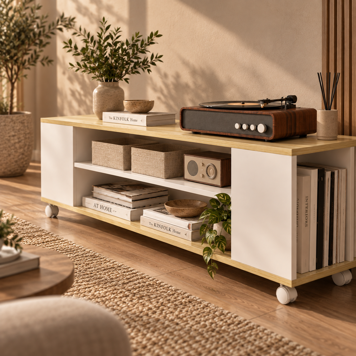 Meuble TV Noren avec roulettes vue de côté