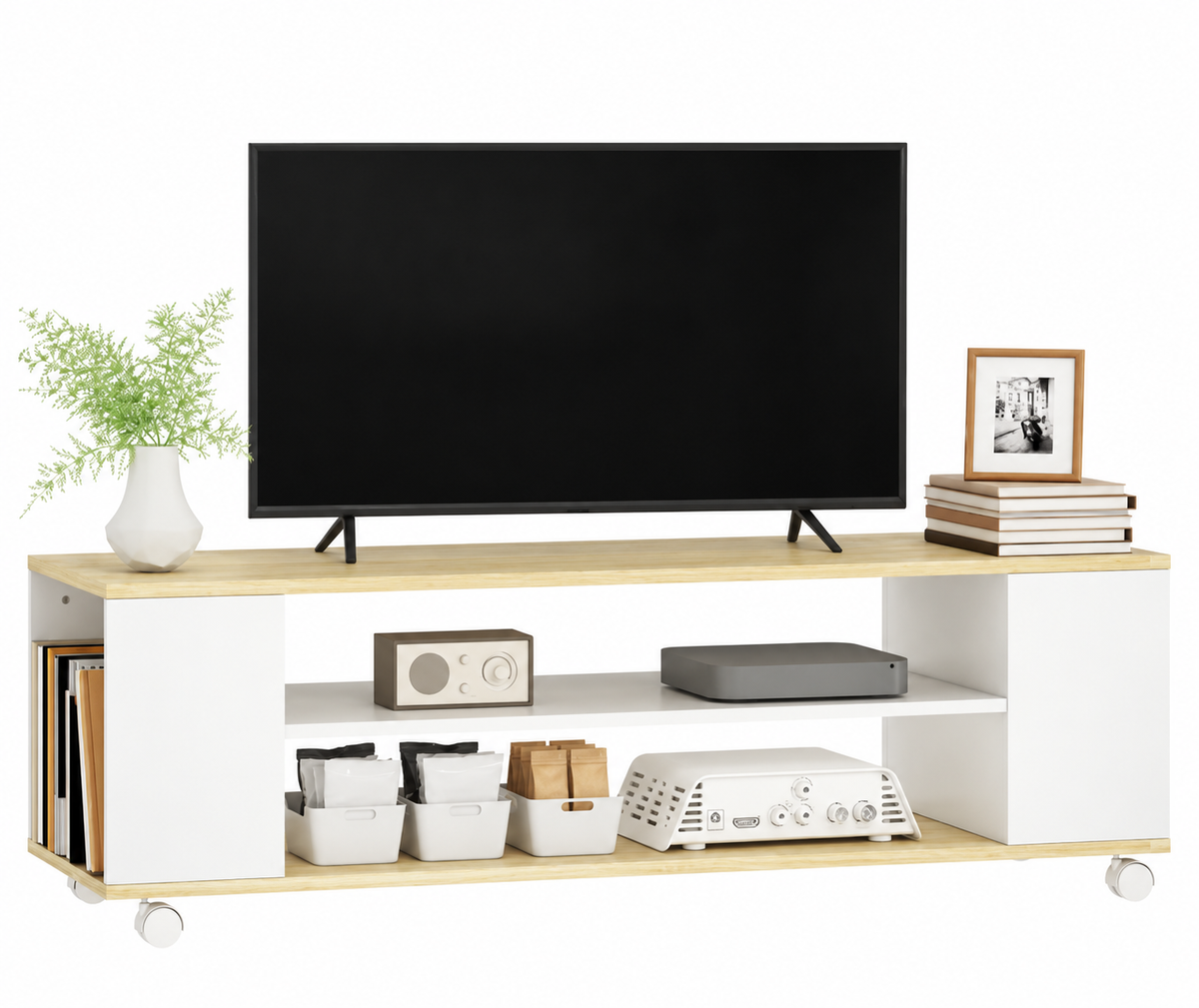 Meuble TV Noren 120 cm blanc et bois naturel