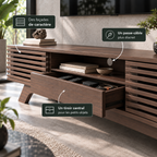 Meuble TV Roven 150 cm – Bois foncé à lames tiroir