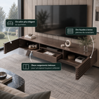 Meuble TV Roven 150 cm – Bois foncé à lames détails meuble
