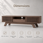 Meuble TV Roven 150 cm – Bois foncé à lames dimensions