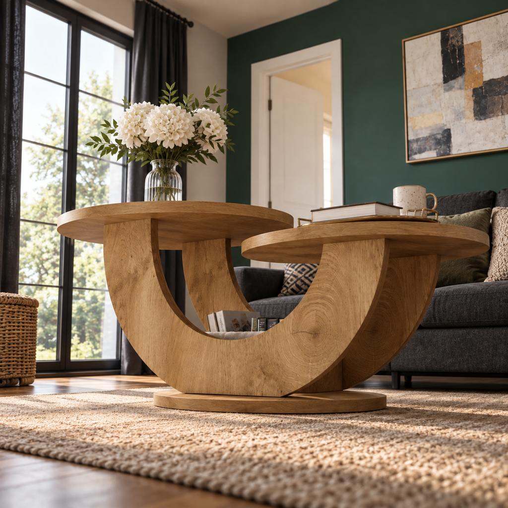 Table basse Elvane avec structure sculpturale incurvée en U 