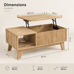Infographie des dimensions de la table basse relevable Sivren 95 cm