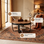 Table basse ronde Torven en acacia massif dans un salon chaleureux