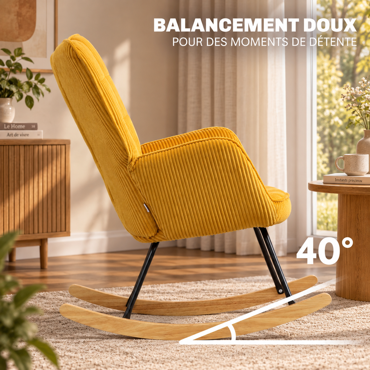 Fauteuil Ylva et ses patins incurvés pour un moment de détente