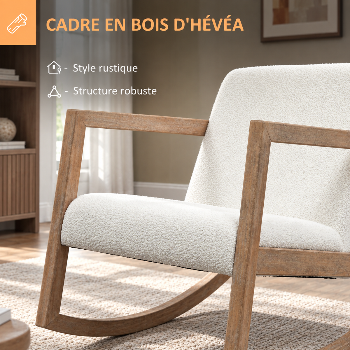 Structure et patins en bois d’hévéa du fauteuil à bascule Svelin