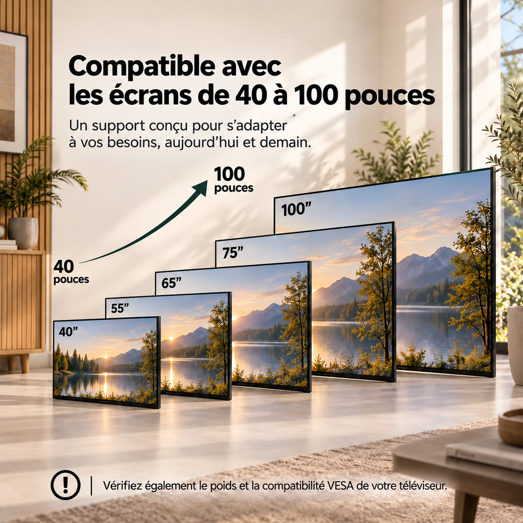 Compatibilité du support TV Move XXL avec écrans de 40 à 100 pouces
