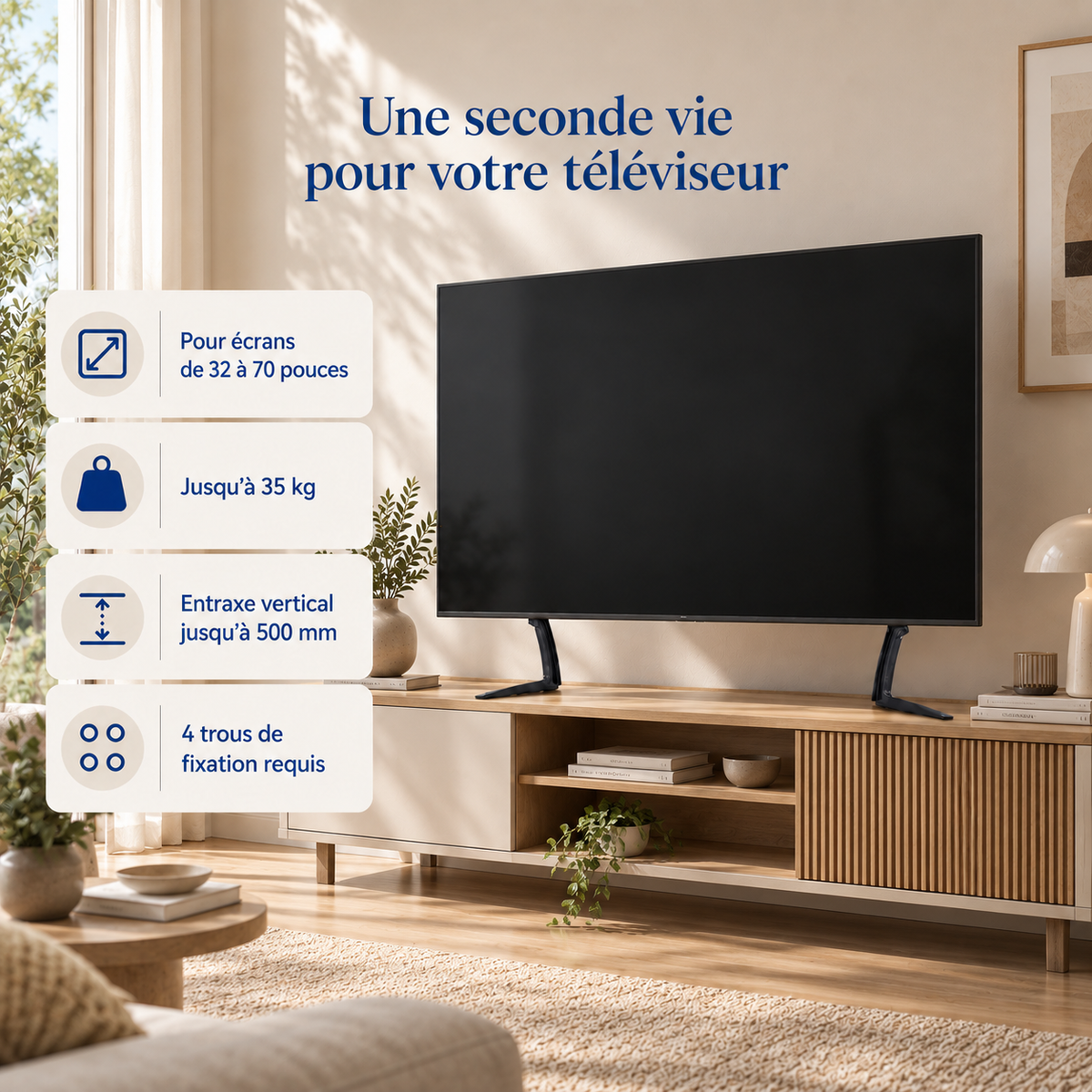 Support TV Toren en acier laminé à froid de 3 mm avec charge maximale de 35 kg
