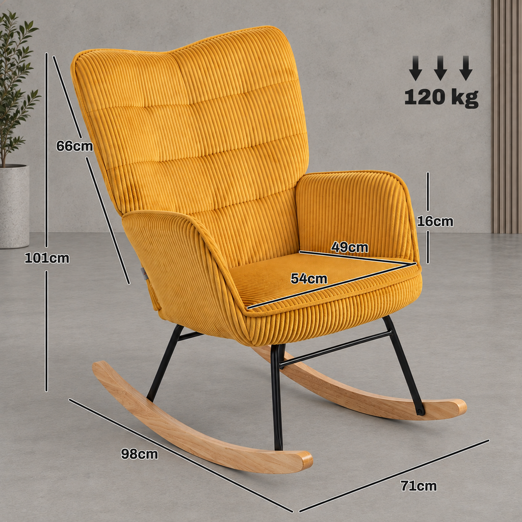 Dimensions du fauteuil à bascule Ylva jaune