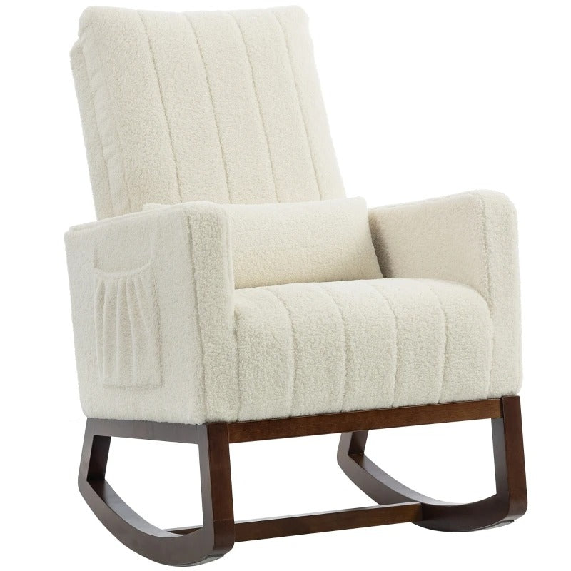 Fauteuil à bascule crème Eira en flanelle avec base en bois noyer