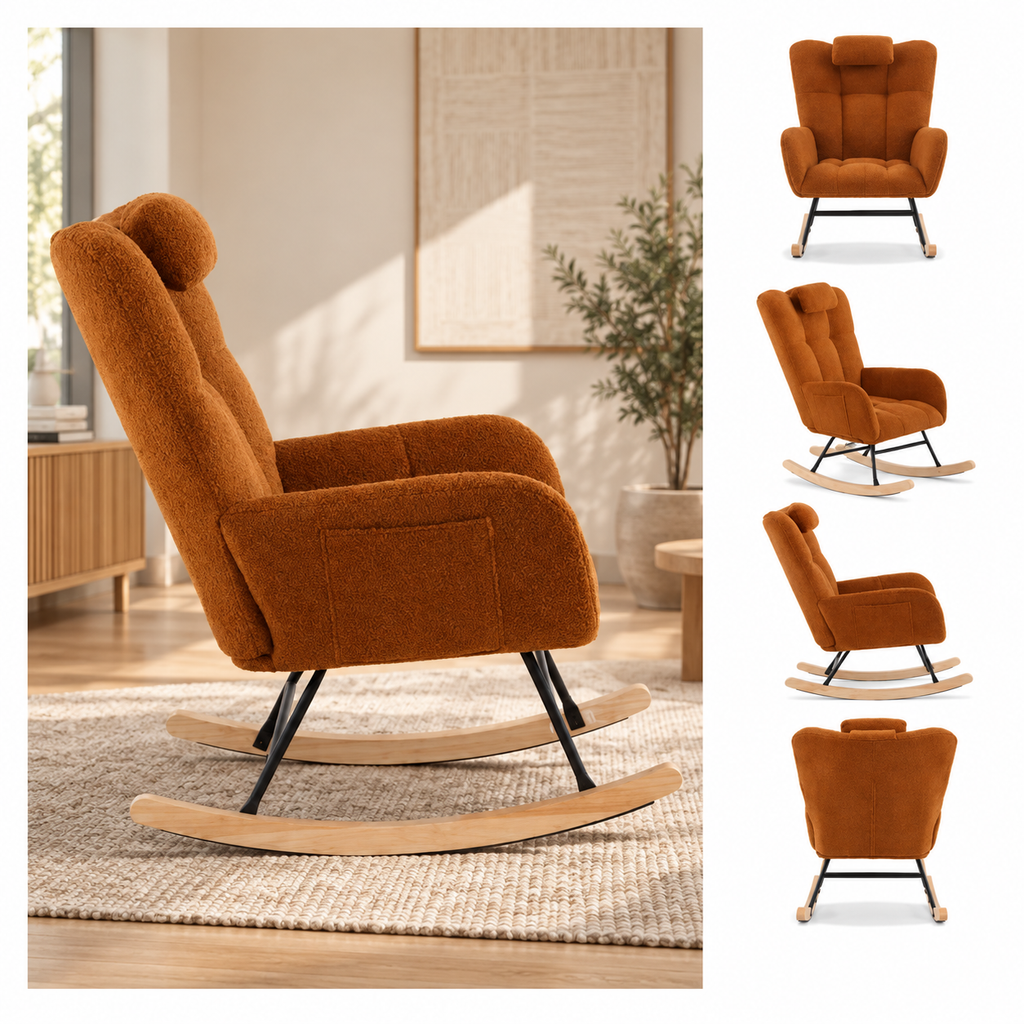 Fauteuil à bascule Maelis brun dans un coin détente