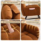 Détail du tissu teddy bouclé et de l'assise rembourrée du fauteuil Maelis