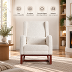 Revêtement blanc et base en bois brun du fauteuil à bascule Avelin