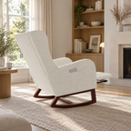 Revêtement blanc et base en bois brun du fauteuil à bascule Avelin